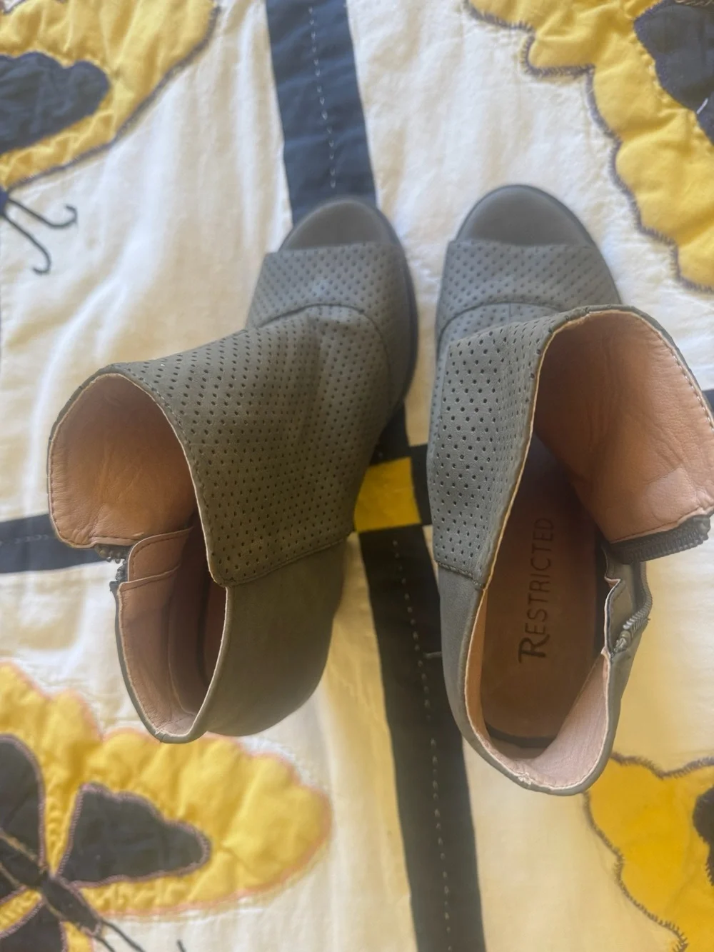 Restricted Olive Green Perforated Peep-Toe Ankle Booties - Picture 2 of 3